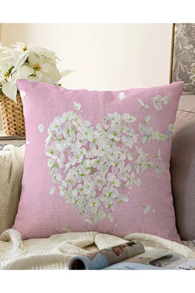 Realhomes Çift Taraflı Renkli Zeminli Kalp Desenli Ortanca Çiçek Raşel Örme Y...