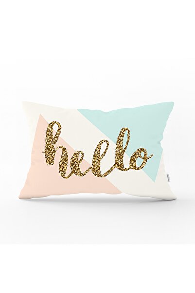 Realhomes Gold Hello Written Motive Moderne Printed Digital Modern Rectangular Perna Husa de Perna