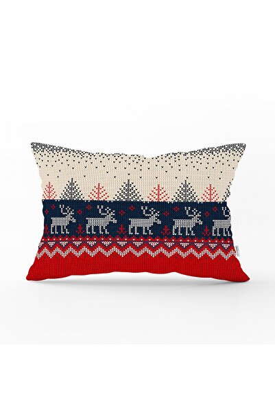 Realhomes Kanaviçe Desende Christmas Teması Dijital Baskılı Dikdörtgen Yastık...