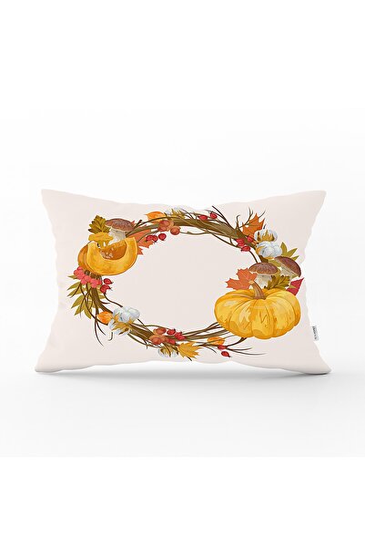 Realhomes Renkli Zeminli Bal Kabağı Desenli Dijital Baskılı Modern Dikdörtgen...