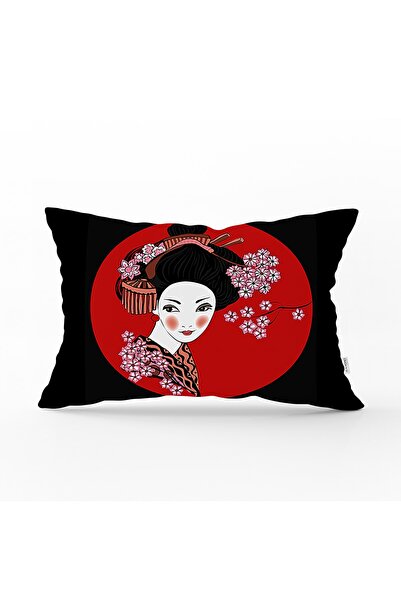 Realhomes غطاء وسادة مستطيل حديث للفتيات اليابانيات بتصميم ديزي على خلفية سود...
