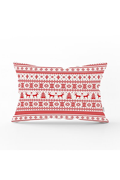 Realhomes Plaid Woven Patterned Christmas Themed Rectangular Pillow Throw Pil...
