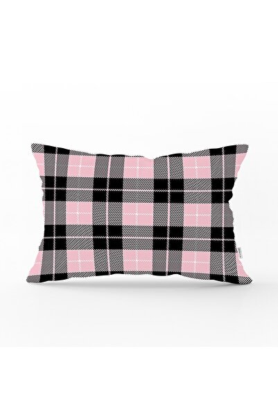 Realhomes Husă de pernă dreptunghiulară modernă cu model în carouri negru pe ...