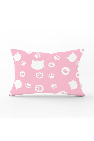 Realhomes Modern Rectangular Pillow with Pink Background and Cat Suret