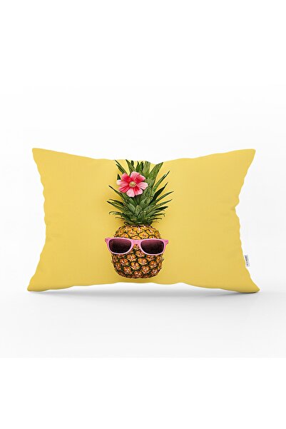 Realhomes Ananas 3D cu fundal galben Design modern Husă de pernă dreptunghiulară