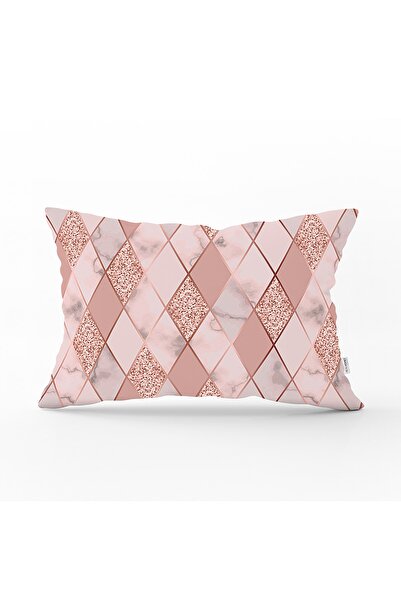 Realhomes Pudra Renkli Üçgen Zeminli Modern Dikdörtgen Yastık Kırlent Kılıfı