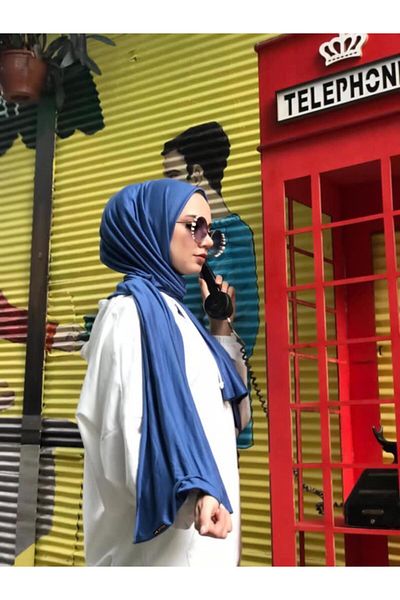 palmiyestore Women's Navy Blue Combed Cotton Shawl