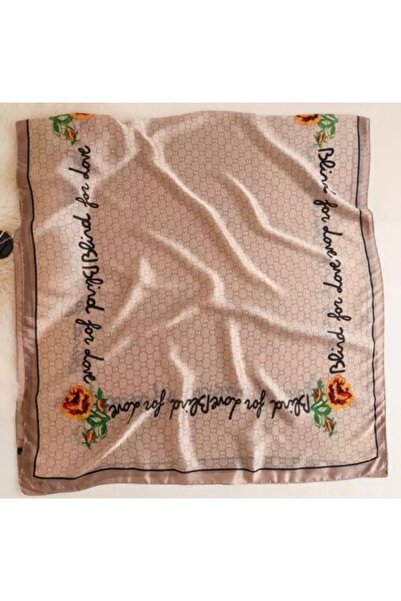 QUEEN AKSESUAR Μοντέρνο μοτίβο με λουλούδια σε ανοιχτό καφέ μεταξωτό κασκόλ 90x180