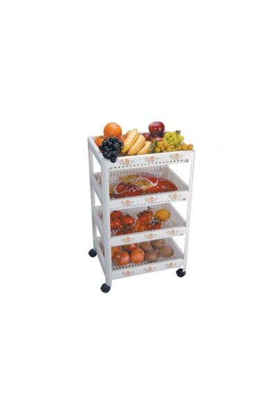 Özmet 4 Katlı Lüks Linda Sebzelik Tekerlekli Raf