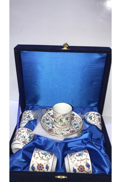 Güral طقم أكواب من البورسلين مكون من 6 قطع مطلية يدويًا