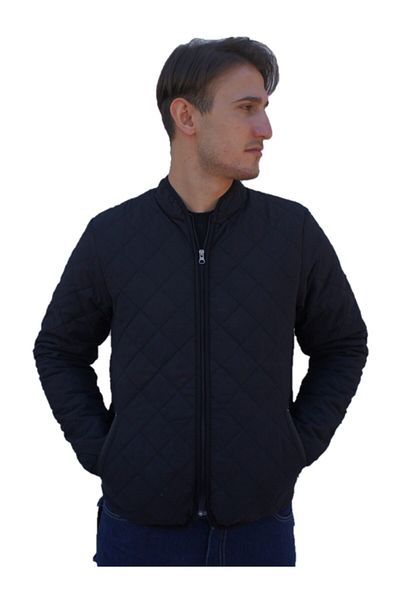 Uniprom Men's Black Diamond Patterned Coat