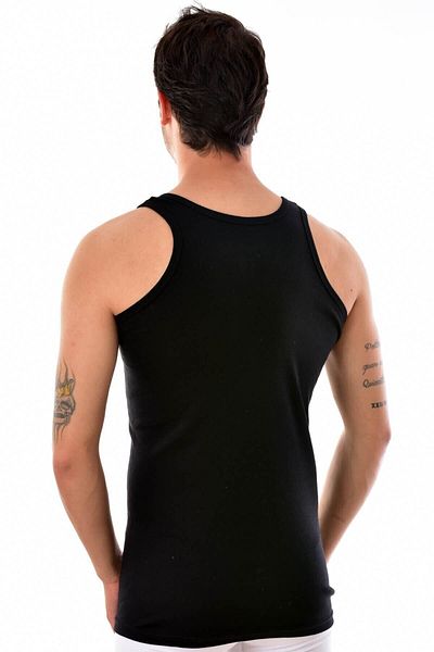 Tutku Men's Black Ribbed (flexible) Strappy Undershirt 6 Pack (model No-0102)