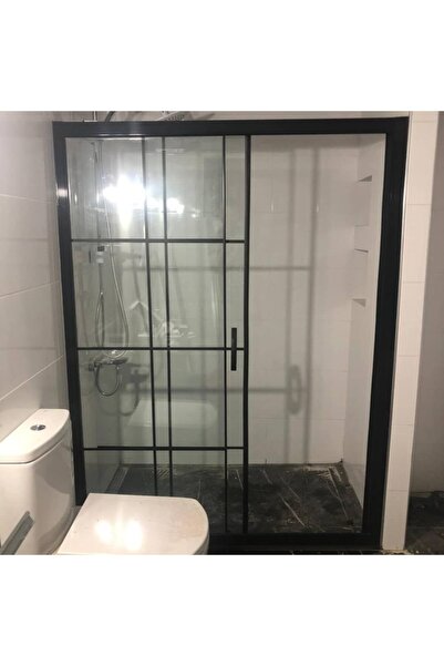 Pal 110 H:180 Siyah Profilli 6mm Siyah Çizgili Cam Duşakabin