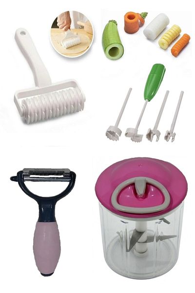 RoseRoi 5 Blades Stringed Hand Ronded Cage Dough Cutter Chubby Peeler and Corer Set