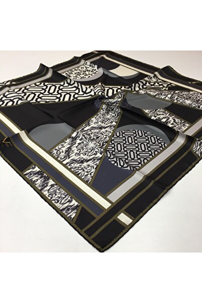 19V69 ITALIA Siyah Gri Twill Eşarp Black Seri 90x90 Cm Eşarp Askısı Ve Hediye...