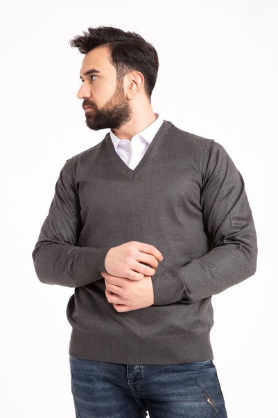 Mutlu City Men's Thin Wool Knitwear Knitted Dad V-Neck Sweater Blouse