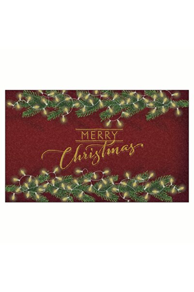 OLUNCA Kırmızı Yılbaşı Mutlu Yıllar Sarmaşık Tasarım Kapı Önü ve Ev İçi Paspa...