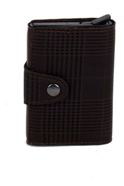 MKM Men's Brown Plaid Automatic Card Holder