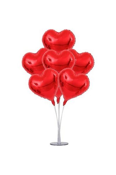 Happyland Valentine's Day Red Foil Heart Balloon and Balloon Stand 7 Pieces