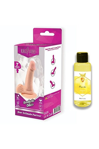 Erolife Esnek Yumuşak 18 Cm Realistik Dildo Masaj Yağı Hediyeli