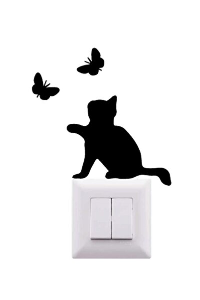 Miana Lazer Ahşap Dekor Kedi Ve Kelebek Priz Dekoru Kedi Ve Kelebek Anahtar K...