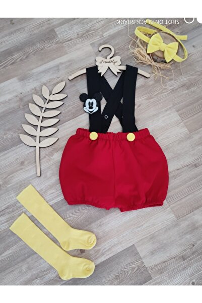 Feriatolye Bebek Doğum Günü Mickey Mouse Konsepti Çorap Salopet Papyon Takımı