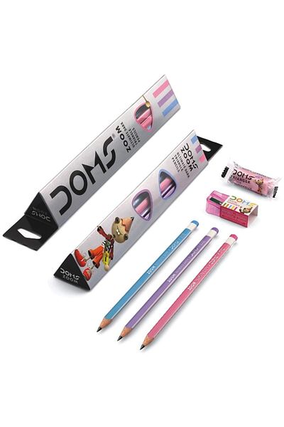 Bigpoint Doms Zoom Triangle Pencil 12 Pack + Eraser + Pencil Sharpener 12 Pack