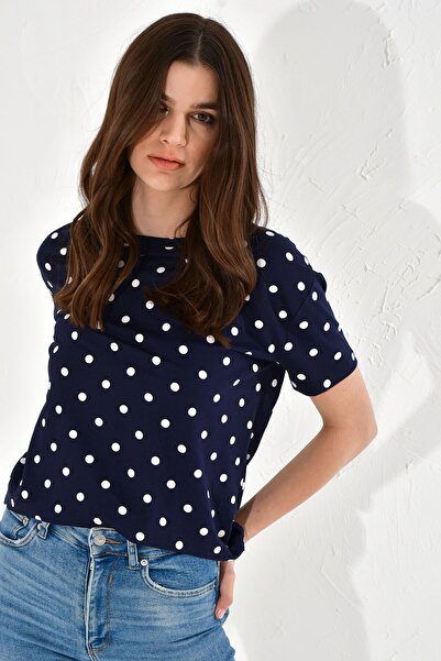 Hanna's by Hanna Darsa Kadın Puantiyeli Bisiklet Yakalı Puantiye Desenli Örme...