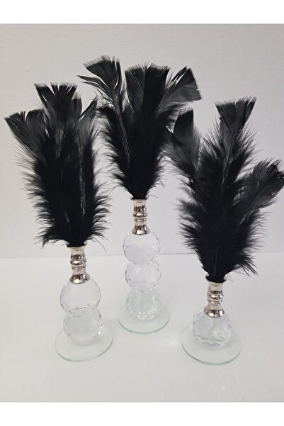 Arose Ab Ev Dekorasyon Üçlü Siyah Tüy Dekor Gümüş Renk Ağızlık