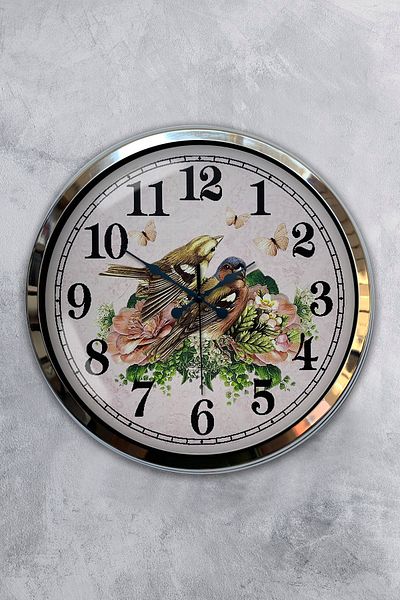 Kasva Concept Gift 40 cm Chrome Metal Birds Wall Clock