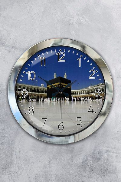 Kasva Concept Gift 36 cm Chrome Metal Kaaba Wall Clock