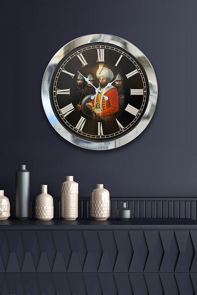 Kasva Concept Gift 36 Cm Chrome Metal Fatih Sultah Mehmet Wall Clock