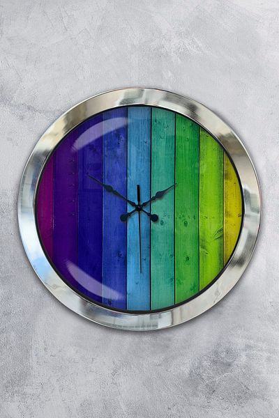 Kasva Concept Gift 36 cm Chrome Metal Rainbow Wall Clock