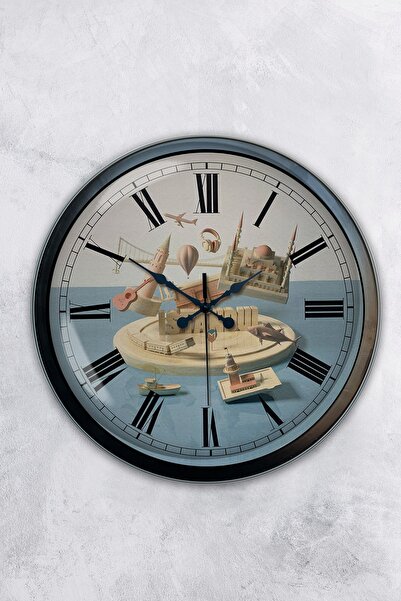 AİB STORE هدية ساعة حائط اسطنبول معدنية سوداء مقاس 40 سم