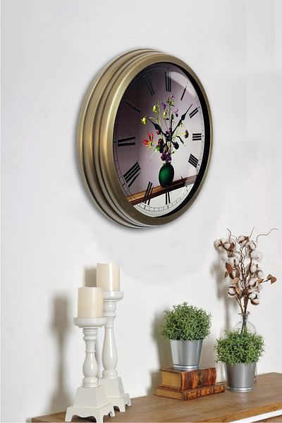 Kasva Concept Antique Metal Flower Wall Clock 40cm