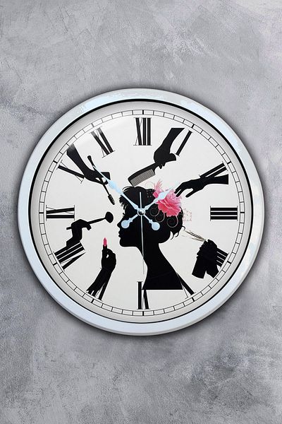 Kasva Concept Gift 40 cm White Metal Hairdresser Wall Clock