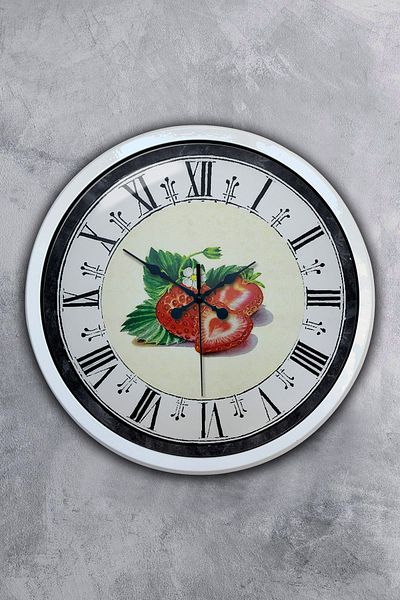 Kasva Concept Cadou 40 Cm Ceas de Perete Metal Alb Căpșuni