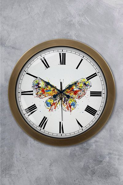 Kasva Concept Gift 36 cm Antique Metal Butterfly Wall Clock