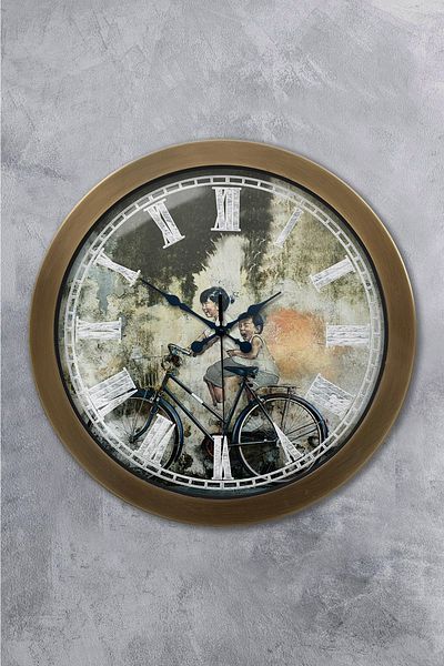 Kasva Concept Δώρο 36 εκ. Αντίκα Μεταλλικό Ρολόι Τοίχου Ποδηλάτου