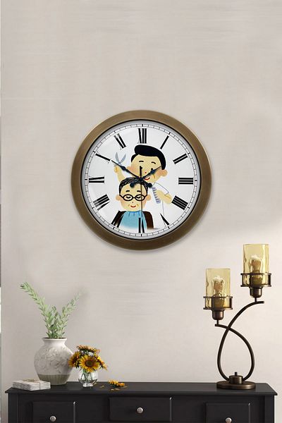 Kasva Concept Gift 36 cm Antique Metal Barber Wall Clock