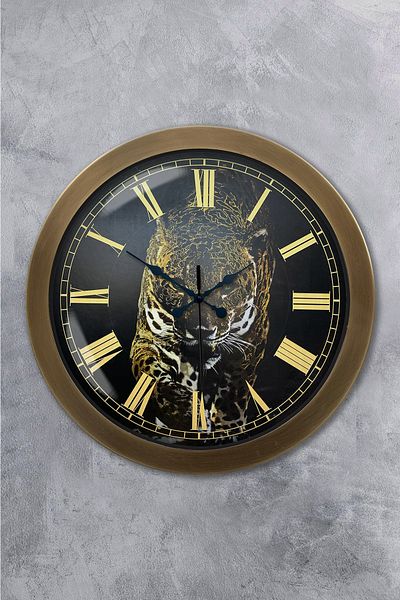 Kasva Concept Gift 36 cm Antique Metal Cheetah Wall Clock