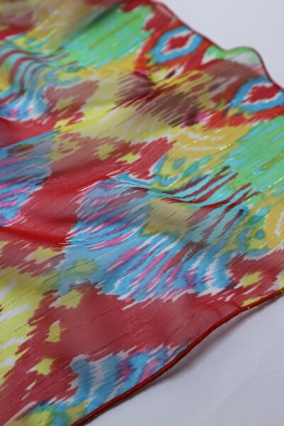 THE MOON Ethnic Patterned Red Sparkling Chiffon Scarf