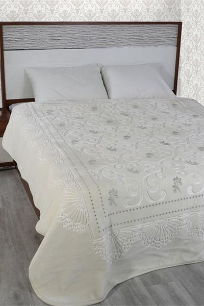 Merinos Pătură dublă Ecru Twinkle Embos Bone - Argintiu
