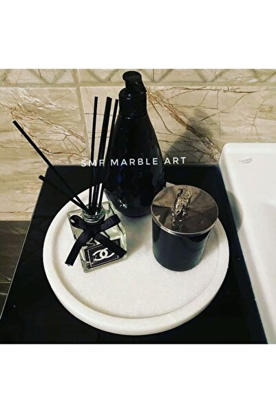Sümeyra Marble Art سنو وايت - صينية تقديم رخام بيضاء 22 سم