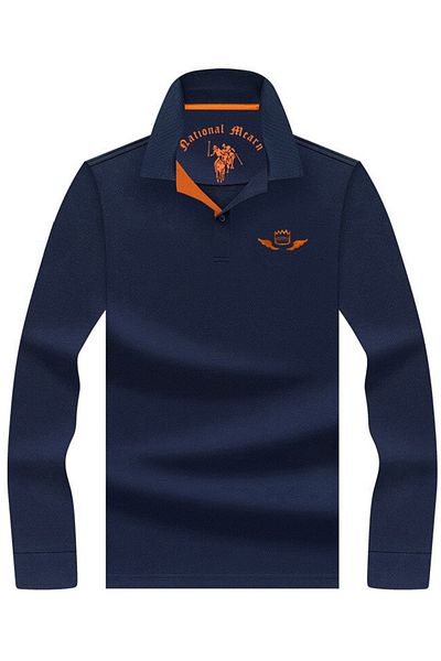 DE PLEIN Long Sleeve Poseidon Polo Neck Navy Blue Cotton Fabric Sweatshirt