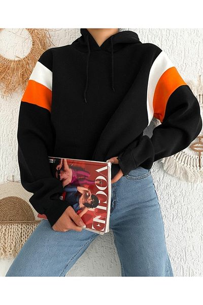 Noa Noa Суитшърт с качулка и три нишки с цветни ръкави