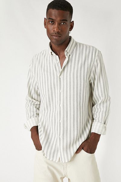 Koton Men's Gray Striped Shirt 3WAM60152HW