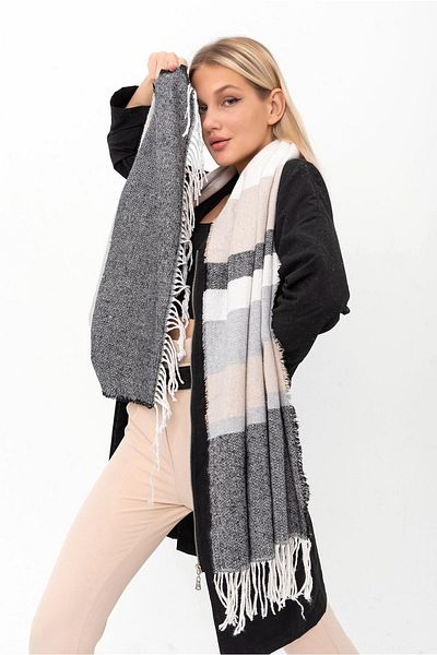 Saria Moda Soft Textured Mixed Striped Thick Shoulder Shawl