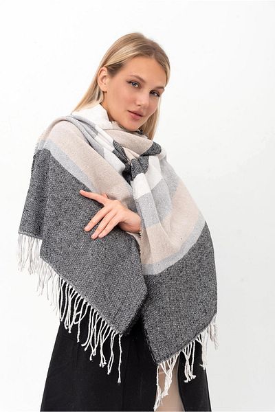 Saria Moda Soft Textured Mixed Striped Thick Shoulder Shawl