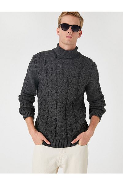 Koton Turtleneck Sweater Knitted Detailed